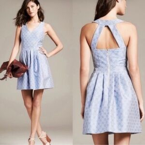 PRINTED ATLANTIC BLUE FIT-AND-FLARE DRESS